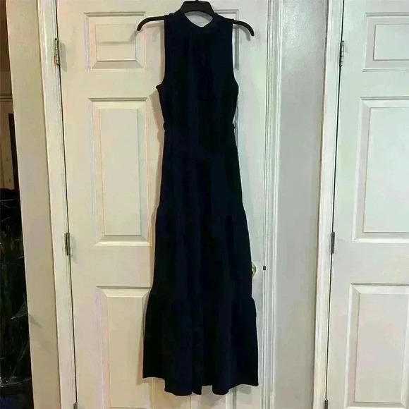 Anne Klein Women's Sleeveless Belted Gauze Midi Dress Blue Size 2 - Picture 1 of 9